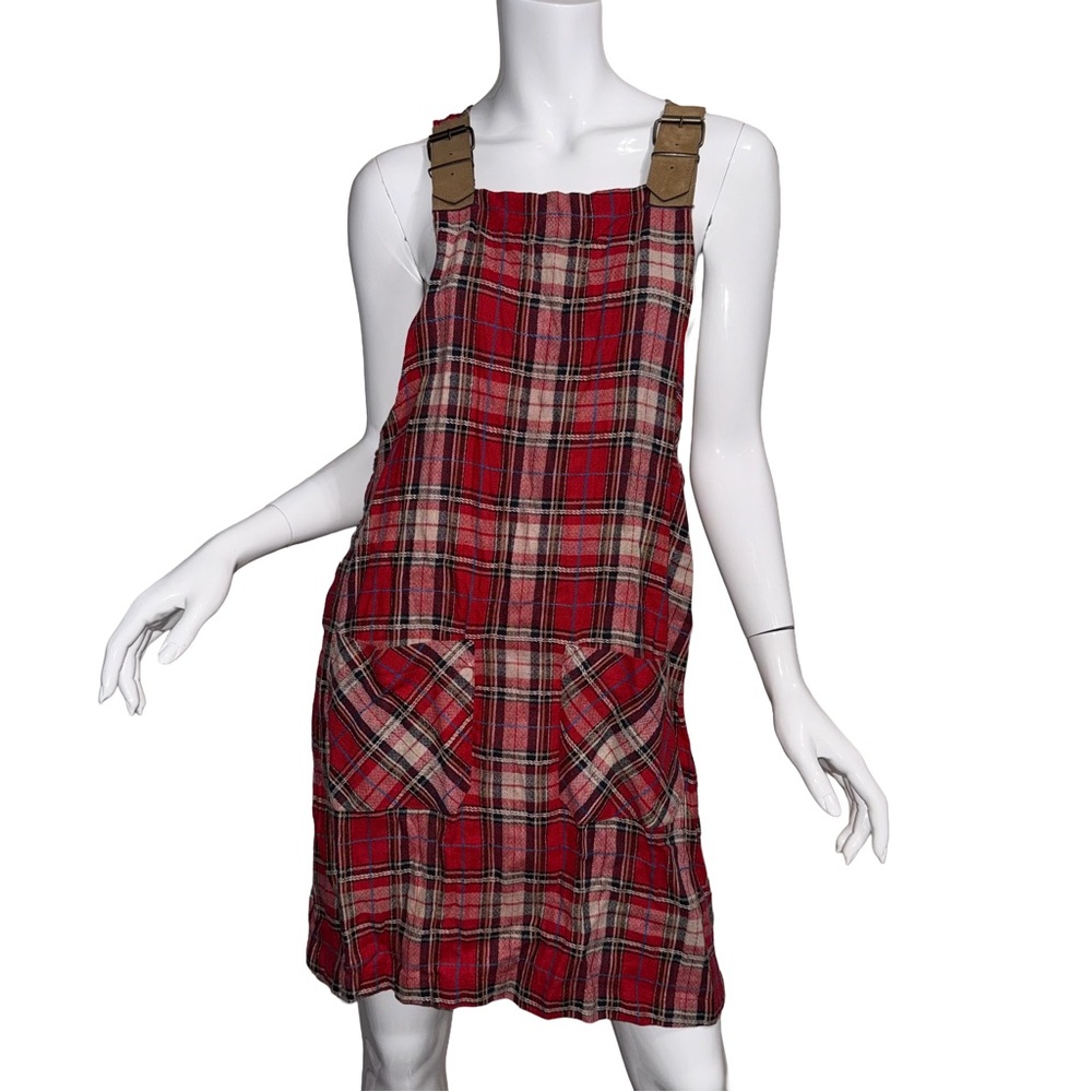 Vintage‎ 90s All That Jazz Plaid Pinafore Overall Dress Grunge Cottagecore Retro